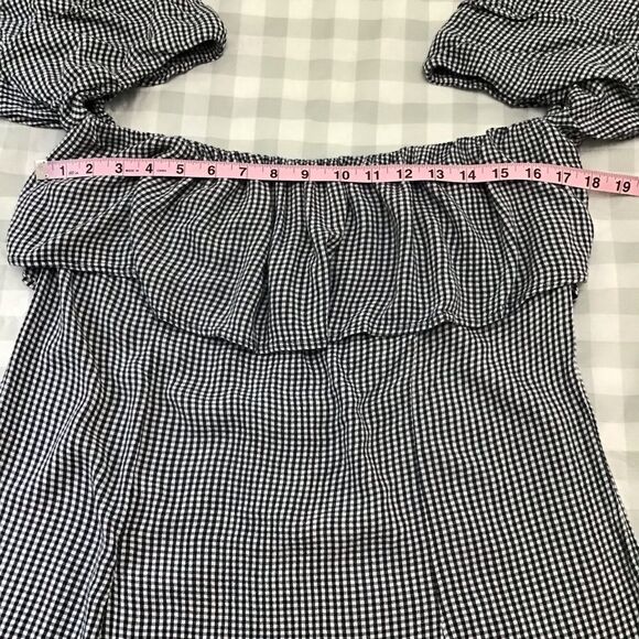 Aeo gingham dress blue off shoulders ruffle babydoll dress flutter sleeves - Picture 7 of 11